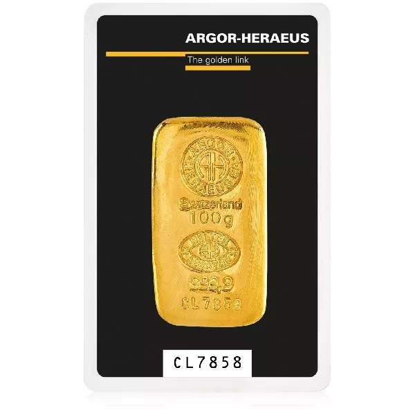 Argor-Heraeus kultaharkko 100 g, pakkauksessa