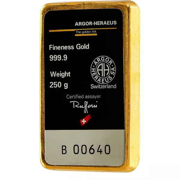 Argor-Heraeus kultaharkko 250 g, kääntöpuoli